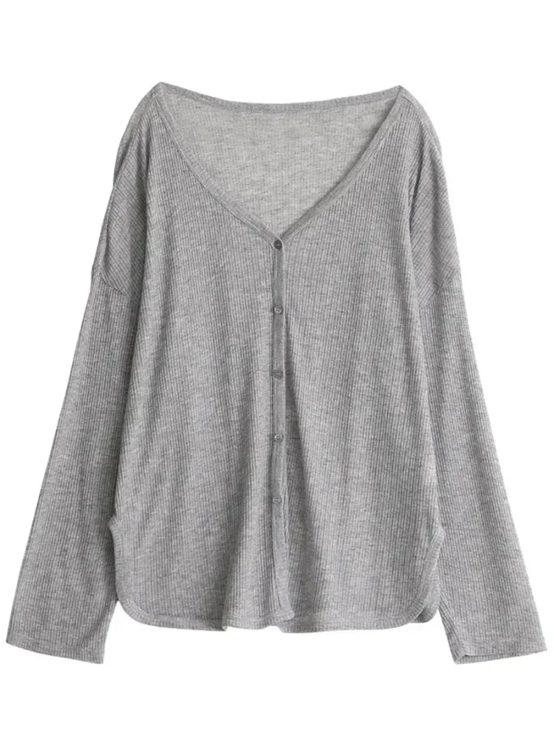 Oversized Knit Cardigan – V-Neck Long Sleeve