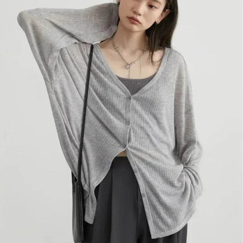 Oversized Knit Cardigan – V-Neck Long Sleeve