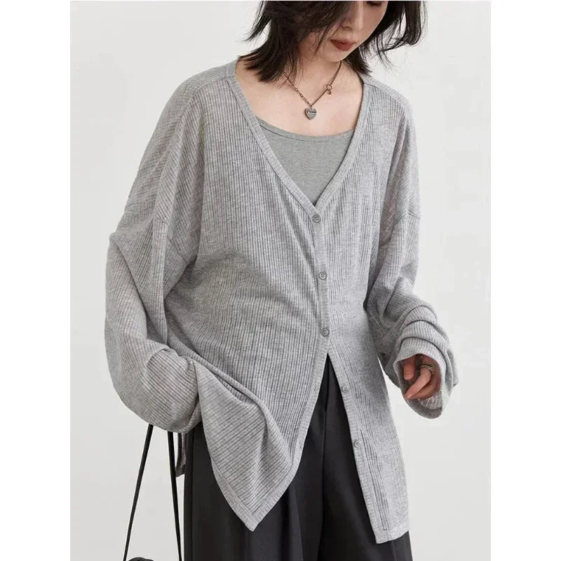 Oversized Knit Cardigan – V-Neck Long Sleeve