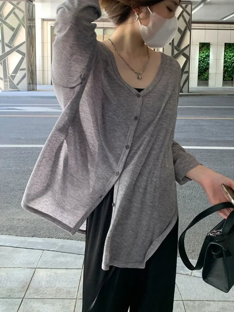 Oversized Knit Cardigan – V-Neck Long Sleeve