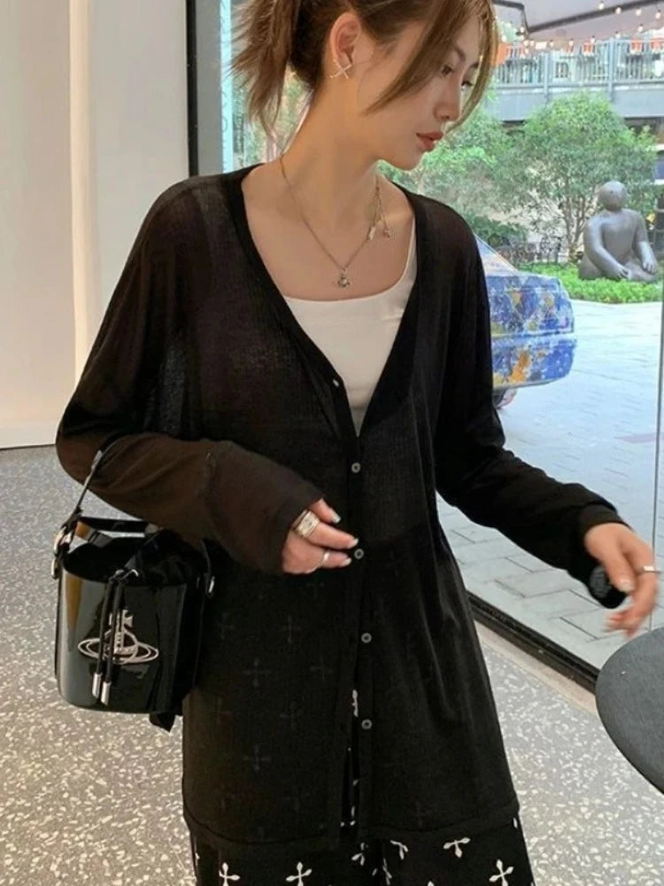 Oversized Knit Cardigan – V-Neck Long Sleeve