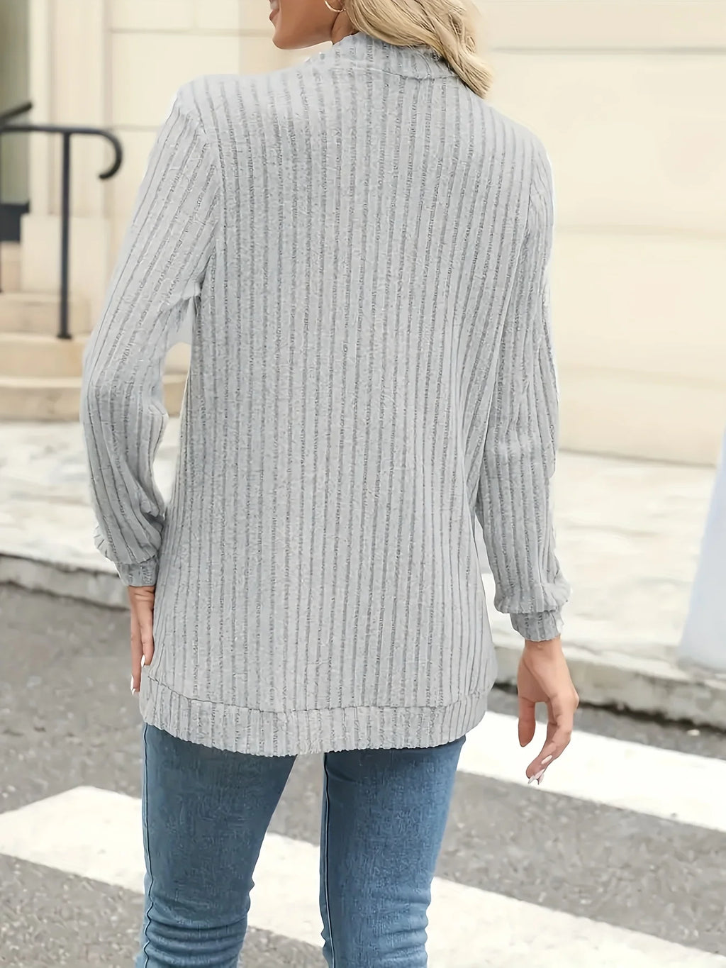 Open Front Ribbed Knit Cardigan – Casual Outerwear