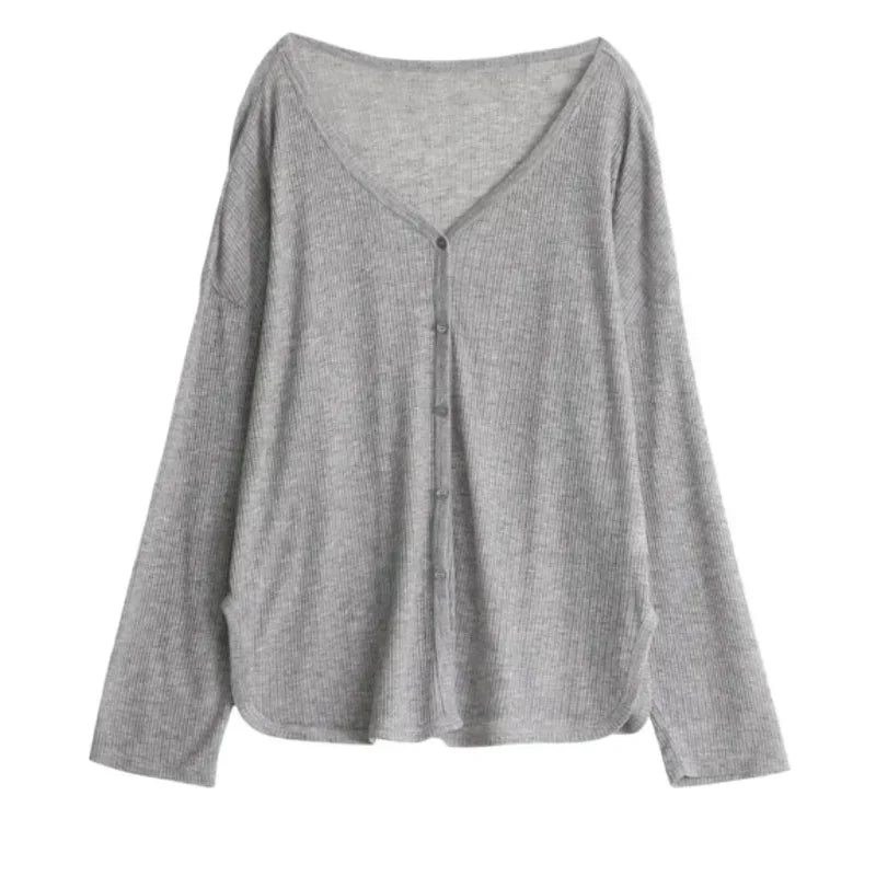 Oversized Knit Cardigan – V-Neck Long Sleeve