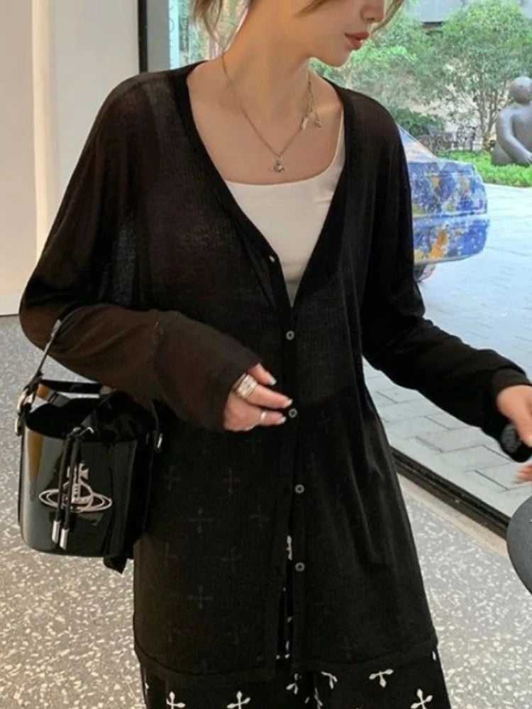 Oversized Knit Cardigan – V-Neck Long Sleeve